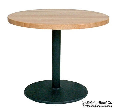 John Boos RTM-48 48" Round Maple Butcher Block Cafe Table, 1.75" Thick, Black Pedestal & Disc Base