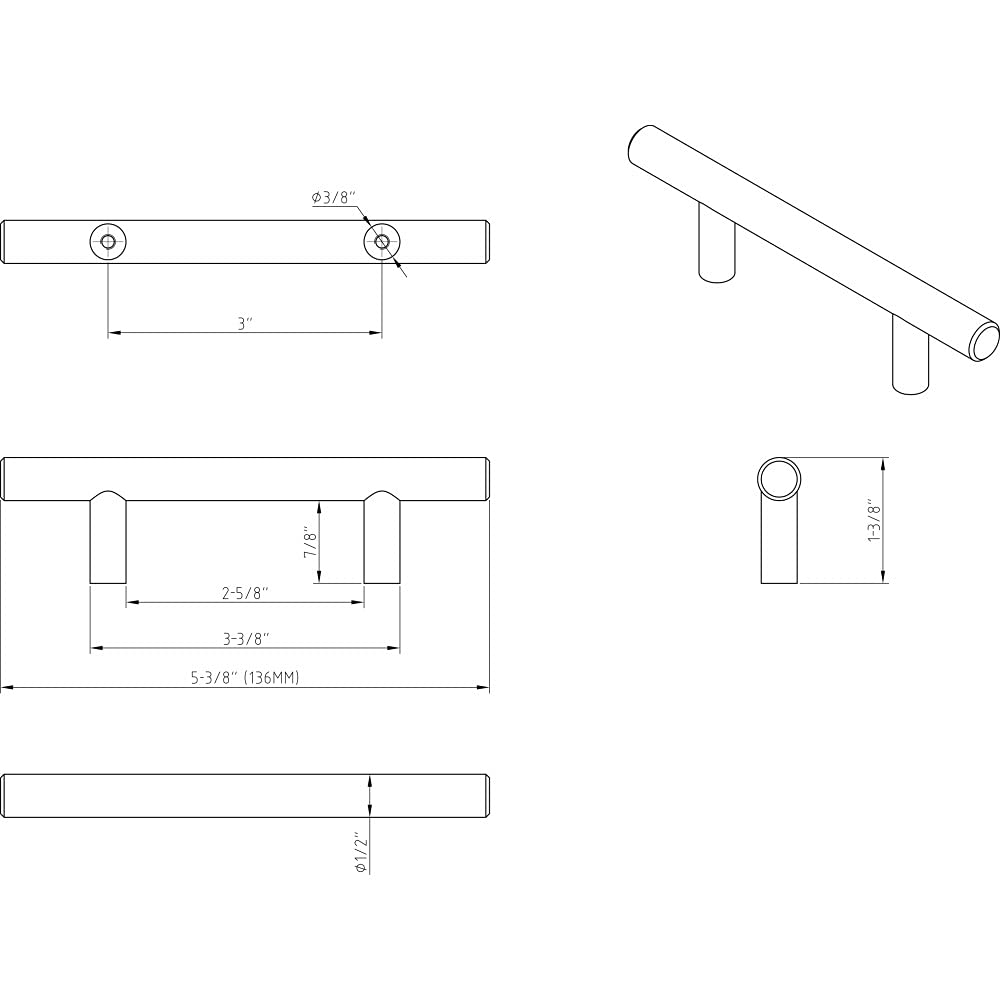 Elements 136DBB 3" Center-to-Center Dark Brushed Bronze Naples Cabinet Bar Pull