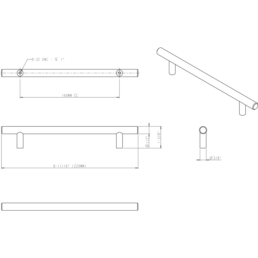 Elements 220DBB 160 mm Dark Brushed Bronze Center-to-Center Naples Cabinet Bar Pull