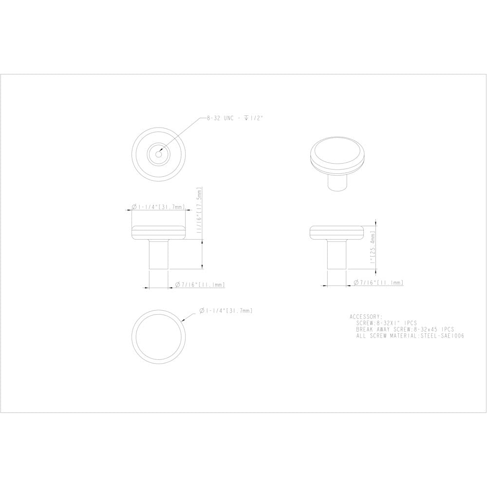 Elements 105BNBDL 1-1/4" Diameter Brushed Pewter Gibson Cabinet Knob