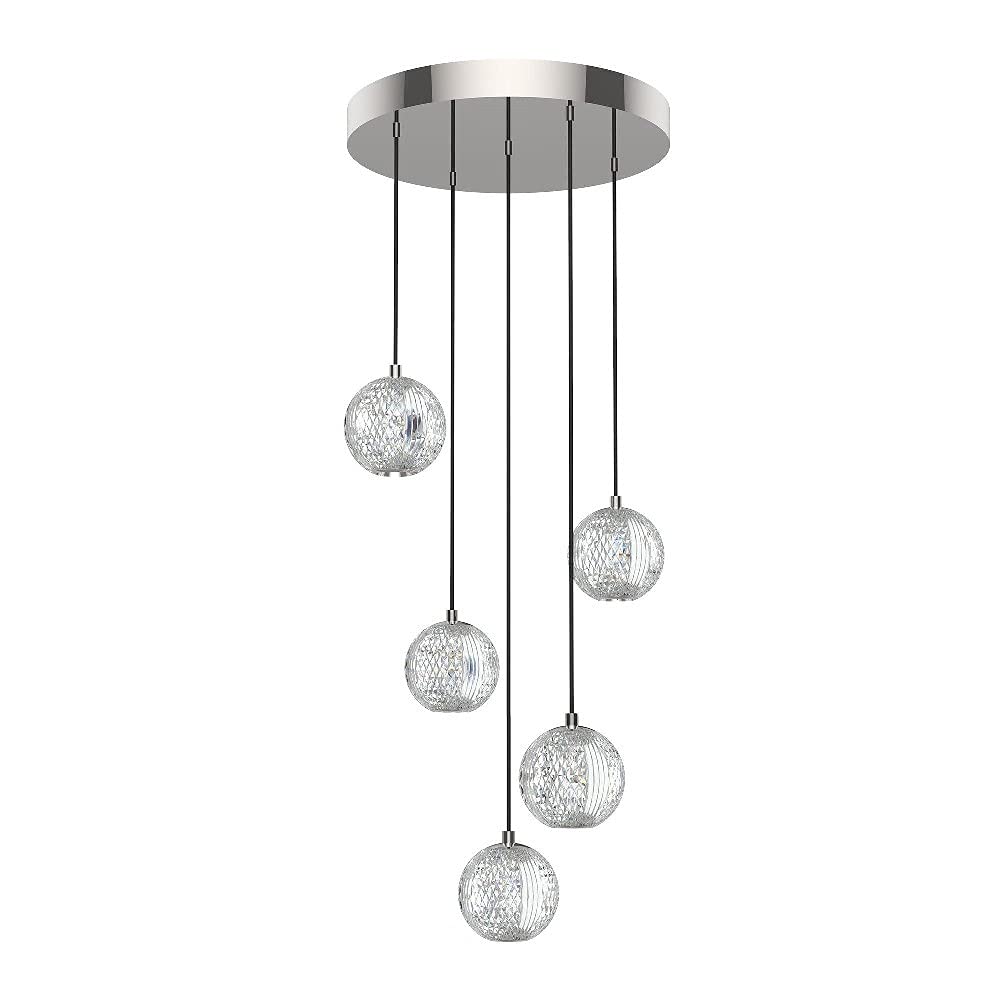 Alora MP321205PN MARNI LED 5 LIGHT MULTI PENDANT POLISHED NICKEL 21W 120VAC WITH LED DRIVER 3000K 90CRI