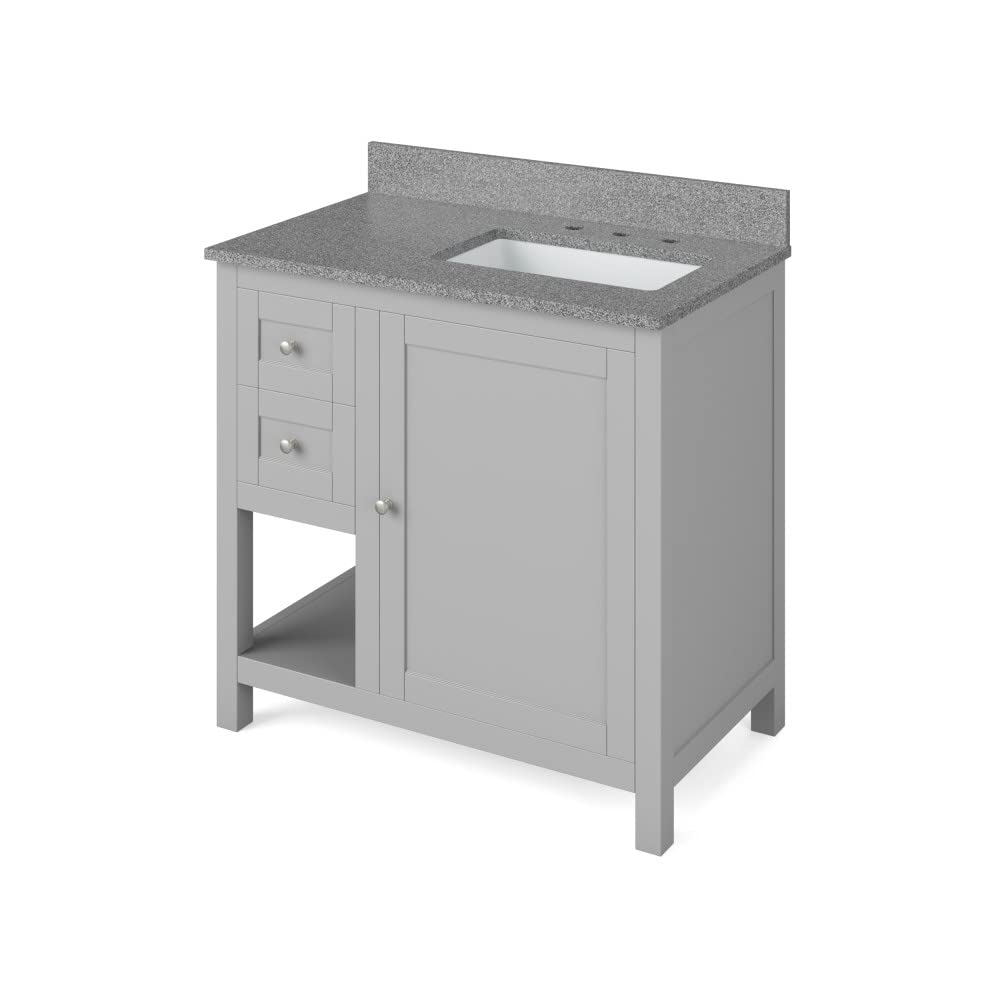 Jeffrey Alexander VKITAST36GRSGR 36" Grey Astoria Vanity, right offset, Steel Grey Cultured Marble Vanity Top, undermount rectangle bowl