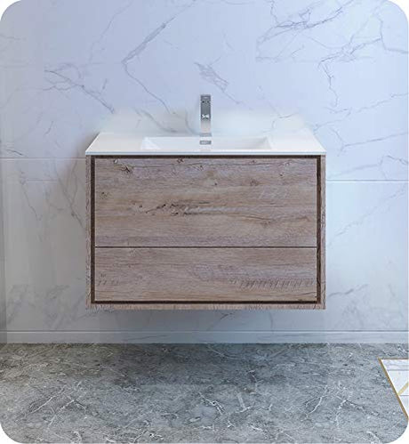 Fresca FCB9236RNW-I Fresca Catania 36" Rustic Natural Wood Wall Hung Modern Bathroom Cabinet w/ Integrated Sink