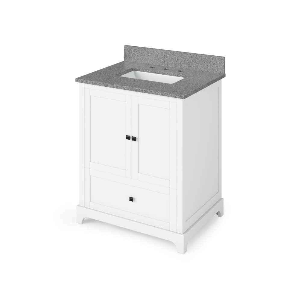 Jeffrey Alexander VKITADD30WHSGR 30" White Addington Vanity, Steel Grey Cultured Marble Vanity Top, undermount rectangle bowl