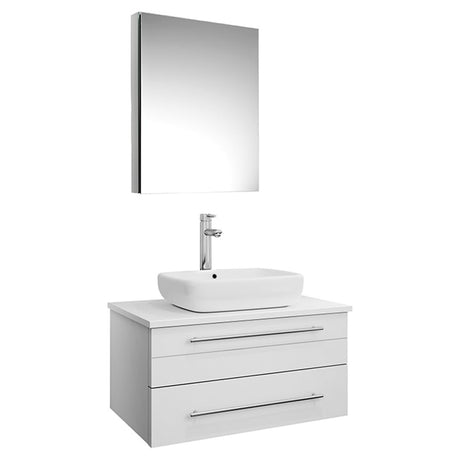 Fresca FVN6130WH-VSL Fresca Lucera 30" White Wall Hung Vessel Sink Modern Bathroom Vanity w/ Medicine Cabinet