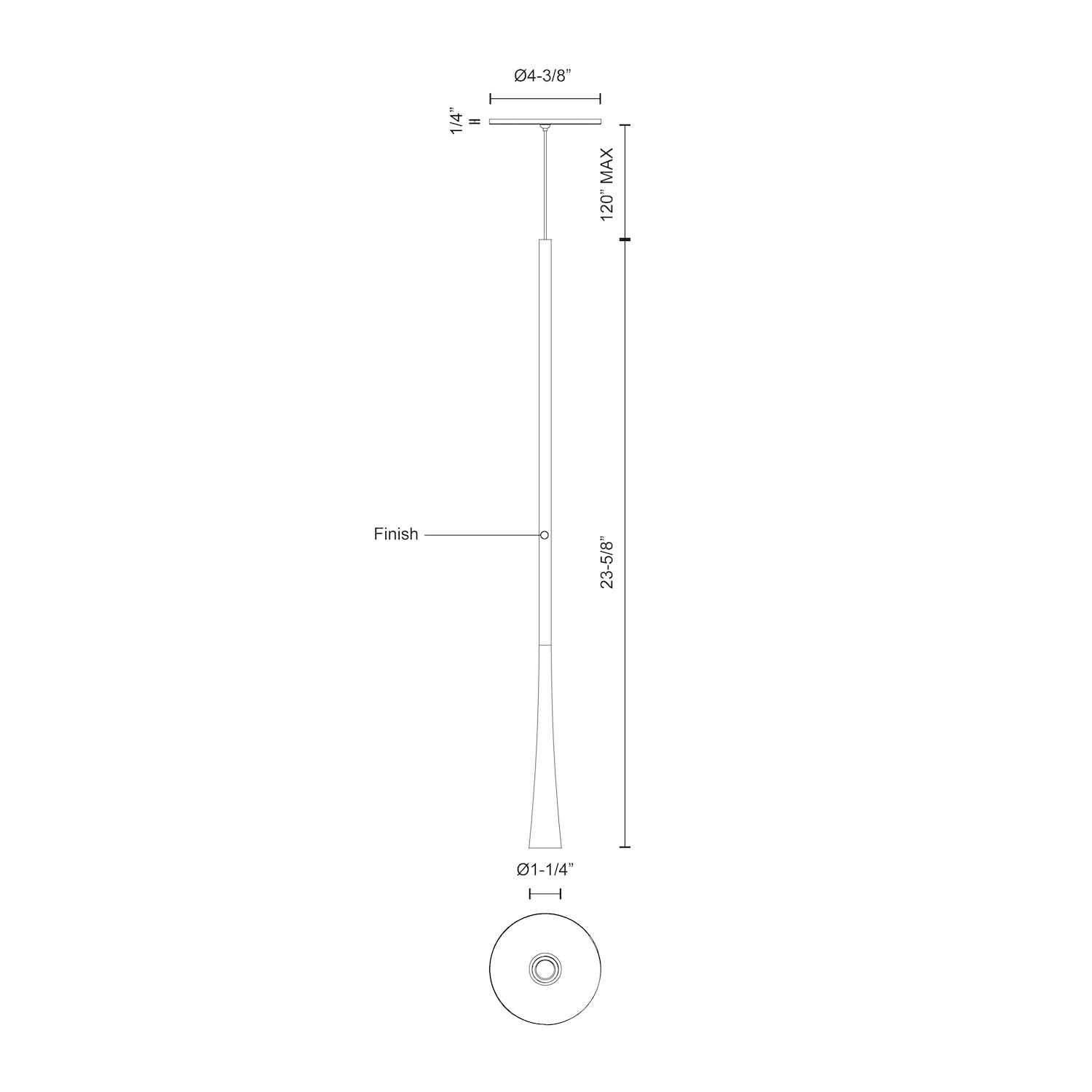 Kuzco PD15824-CH TAPER 24" PD Chrome 120V TRIAC/ELV LED 3000K 90CRI 7W