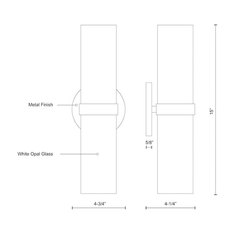 Kuzco WS9815-BN MILANO 15" WS Brushed Nickel 120V ELV LED 3000K 90CRI 17W