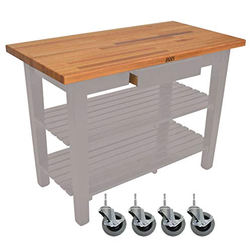 John Boos OC4825C-D-2S-SG Oak Table Block With 2 Shelves 1 Drawer, and Casters, 48" W x 25" D 35" H, Slate Gray