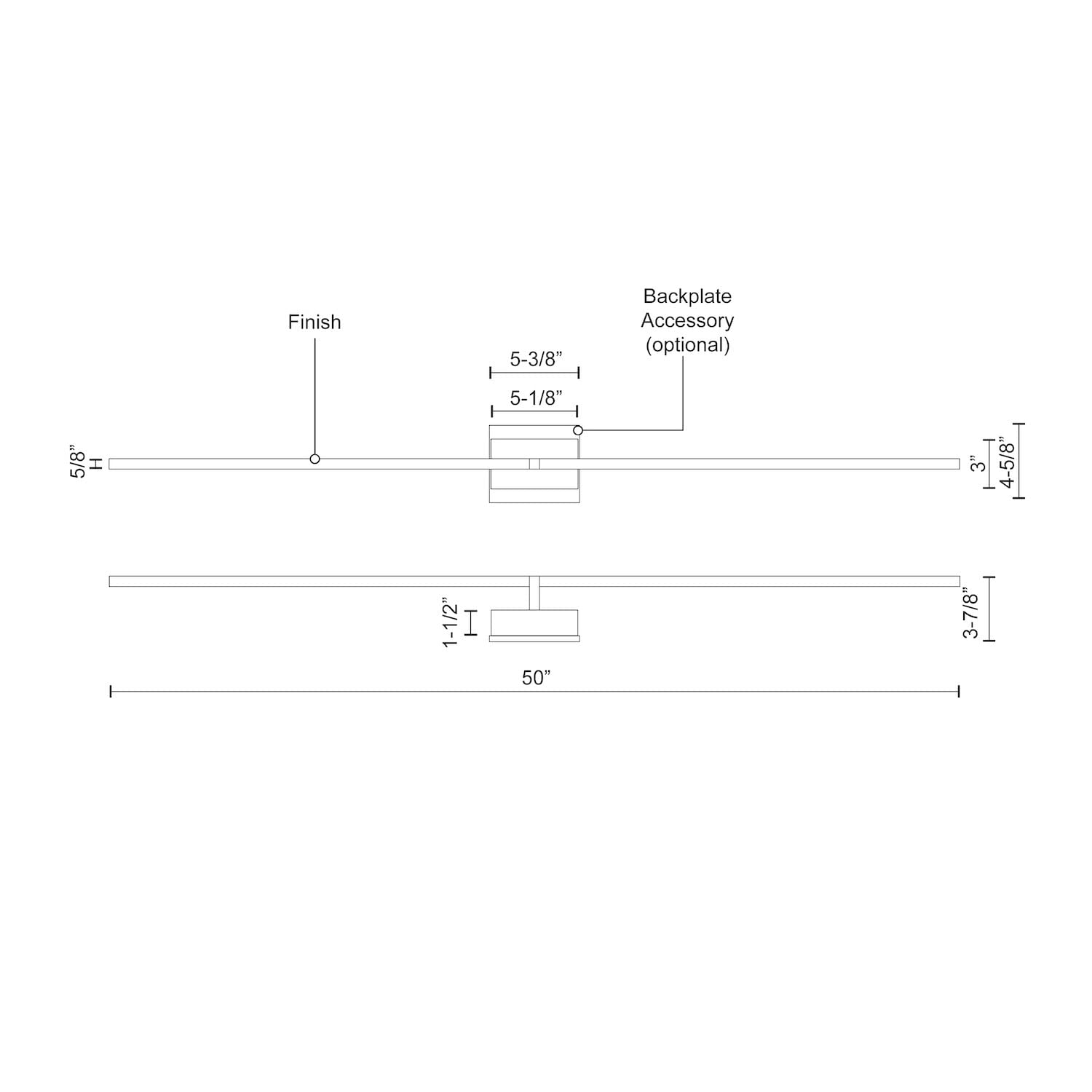 Kuzco WS25350-BK PANDORA 50" WS Black 120V TRIAC/ELV LED 3000K 90CRI 41W