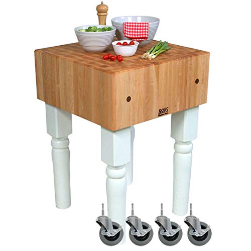 John Boos AB02-C-AL AB Series Block with 10" Thick Hard Maple Top, With Casters, 24" W x 18" D 10"H, 34" Overall Height, Alabaster BLOCK 24X18X10 W/CASTERS-
