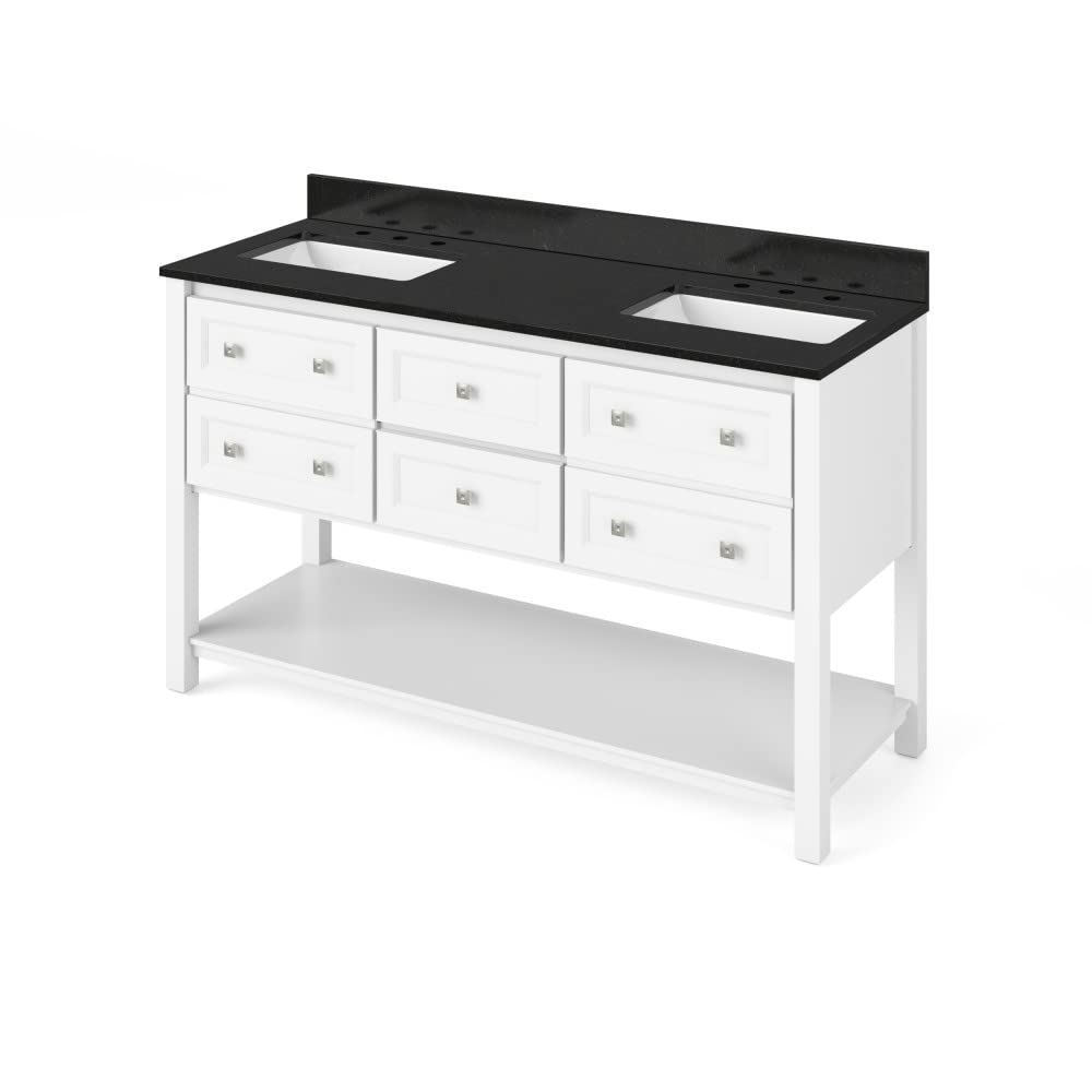 Jeffrey Alexander VKITADL60WHBGR 60" White Adler Vanity, double bowl, Black Granite Vanity Top, two undermount rectangle bowls