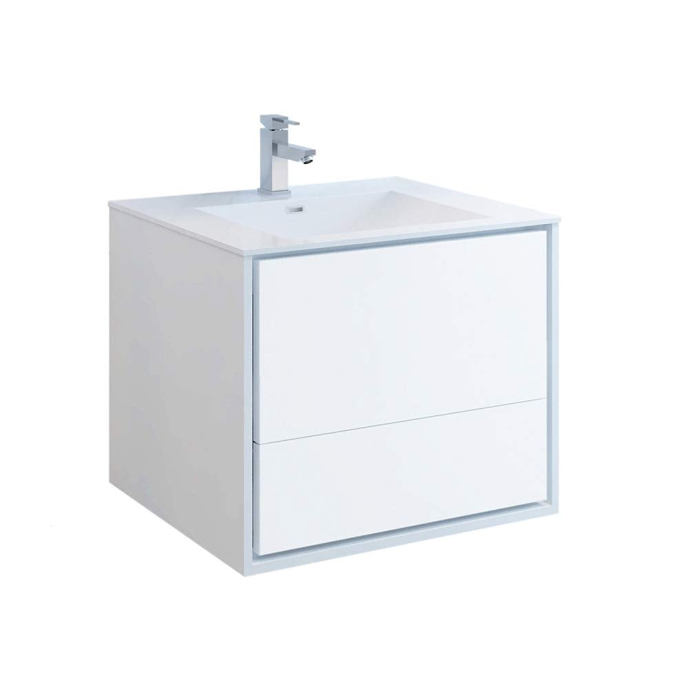 Fresca FCB9230WH-I Fresca Catania 30" Glossy White Wall Hung Modern Bathroom Cabinet w/ Integrated Sink