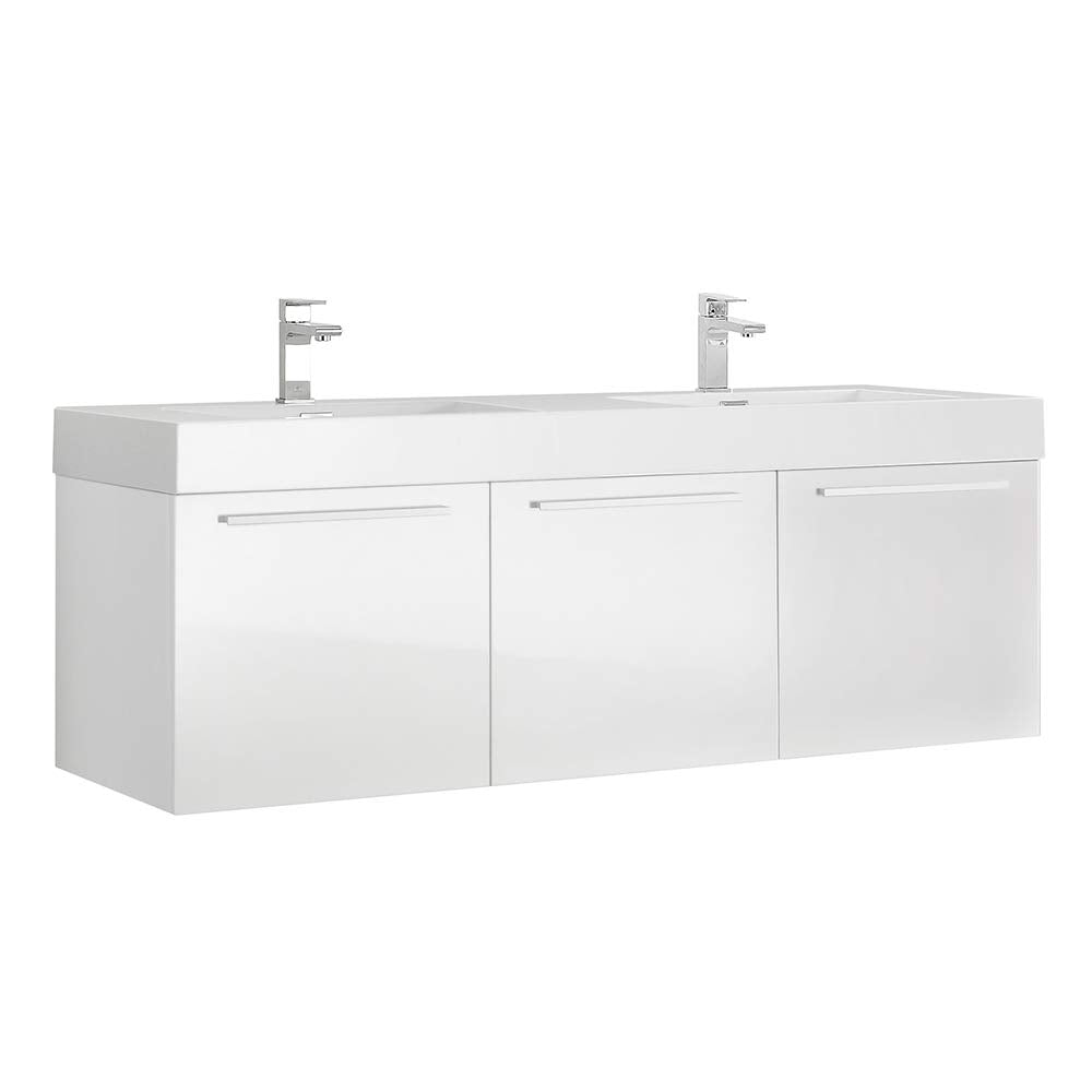 Fresca FCB8093WH-D-I Fresca Vista 60" White Wall Hung Double Sink Modern Bathroom Cabinet w/ Integrated Sink