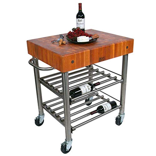 John Boos CHY-CUCD15WC Cucina D' Amico Wine Cart with 5" Thick Cherry End Grain Butcher Block Top, 30" W x 24" D 35" H