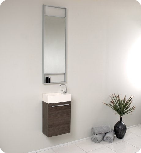 Fresca FVN8002GO Fresca Pulito 16" Small Gray Oak Modern Bathroom Vanity w/ Tall Mirror
