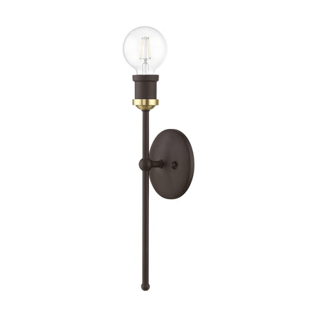 Livex Lighting 14421-07 Lansdale 1 Light ADA Single Sconce, Bronze with Antique Brass Accents