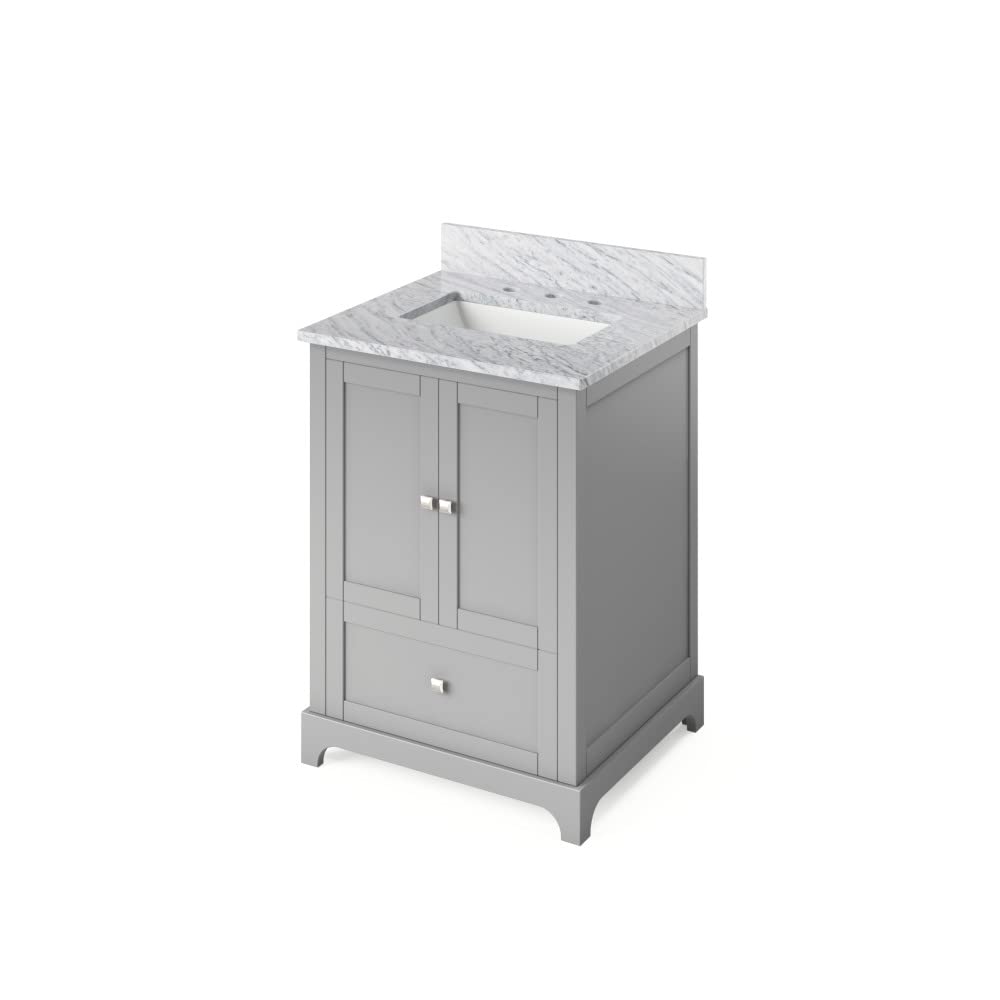Jeffrey Alexander VKITADD24GRWCR 24" Grey Addington Vanity, White Carrara Marble Vanity Top, undermount rectangle bowl