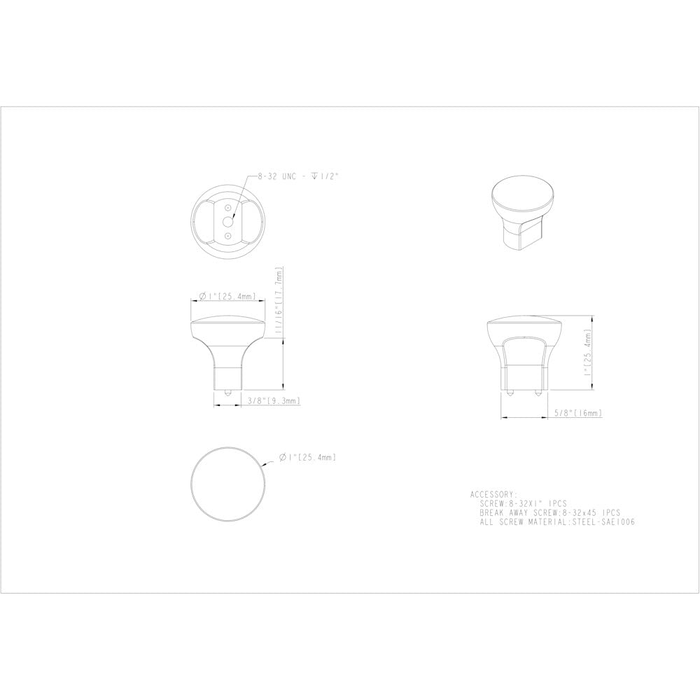 Elements 239MB 1" Diameter Matte Black Round Brenton Cabinet Knob