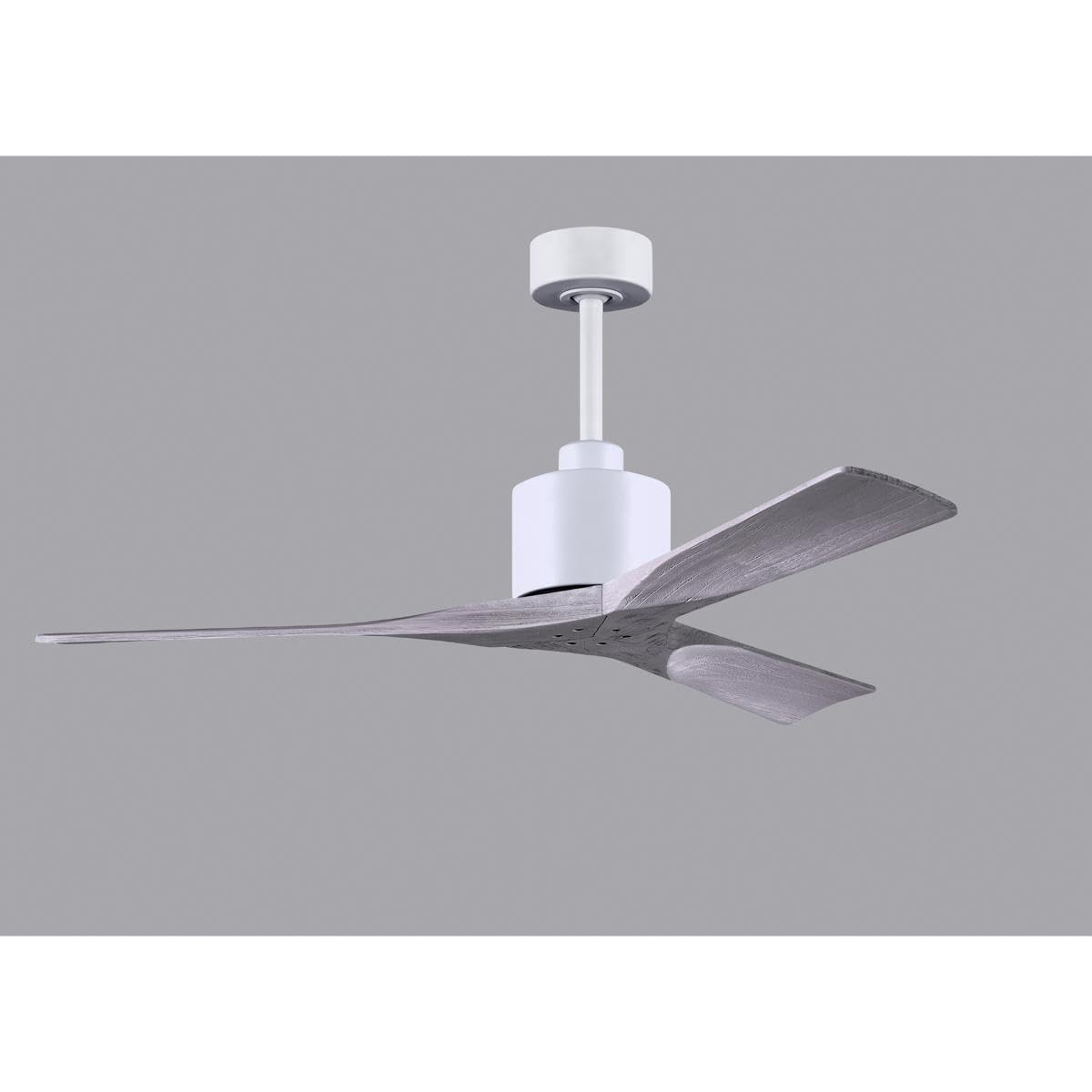 Matthews Fan NK-MWH-BW-52 Nan 6-speed ceiling fan in Matte White finish with 52” solid barn wood tone wood blades