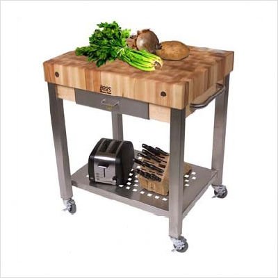 John Boos CUCT24-D Cucina Americana Technica Kitchen Cart with Butcher Block Top Counter Height: 4", Drawers: 1 Included
