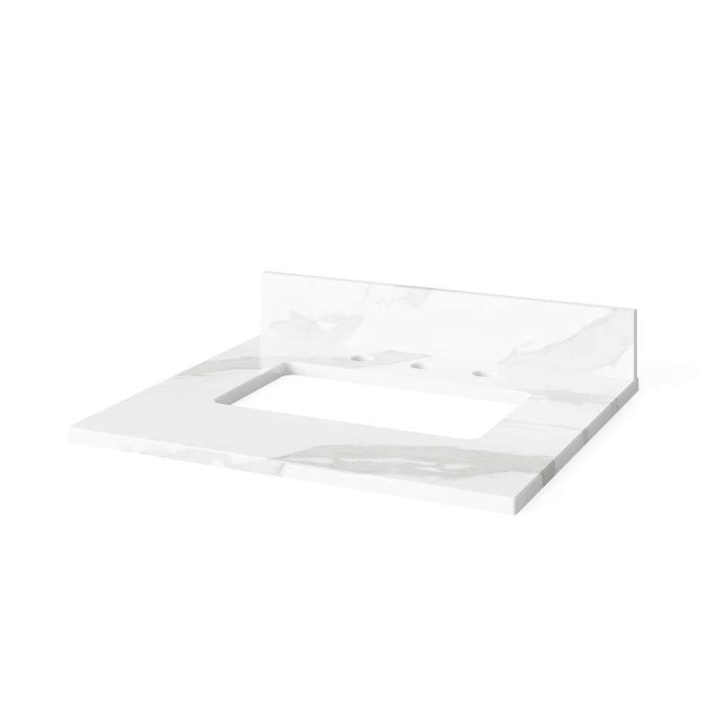 Jeffrey Alexander VKITAST24WHCQR 24" White Astoria Vanity, Calacatta Vienna Quartz Vanity Top, undermount rectangle bowl