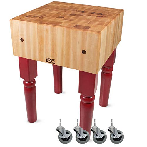 John Boos AB07-C-BN AB Series Block with 10" Thick Hard Maple Top, With Casters, 30" W x D 10"H, 34" Overall Height, Barn Red BLOCK 30X30X10 W/CASTERS-