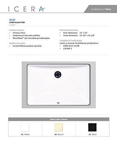 Icera L-2420.01 Muse Undermount 21 x 14, White