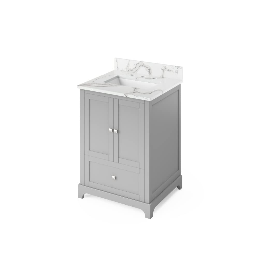 Jeffrey Alexander VKITADD24GRCQR 24" Grey Addington Vanity, Calacatta Vienna Quartz Vanity Top, undermount rectangle bowl