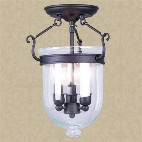Livex Lighting 5061-07 Jefferson 3 Light Bronze Bell Jar Semi Flush with Clear Glass