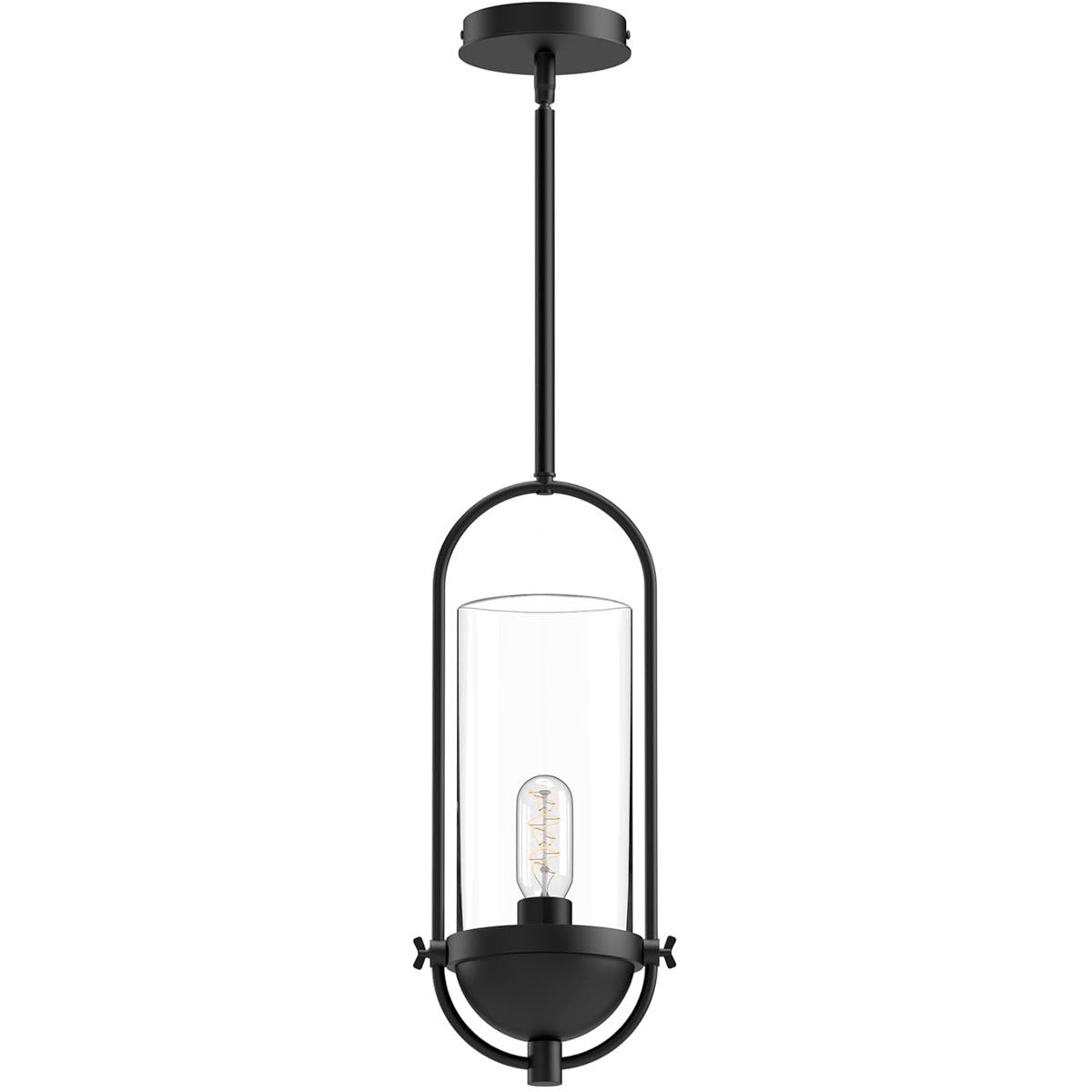 Alora PD539018MBCL CYRUS 8" PD MATTE BLACK CLEAR GLASS ROD 46 1X60W E26