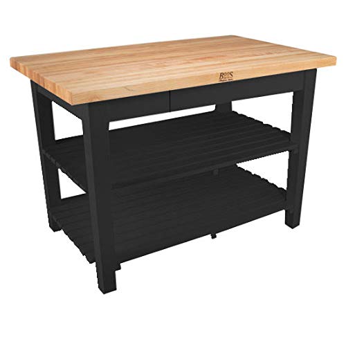 John Boos C4824C-2S-BK Classic Country Worktable, 48" W x 24" D 35" H, with Casters and 2 Shelves, Black