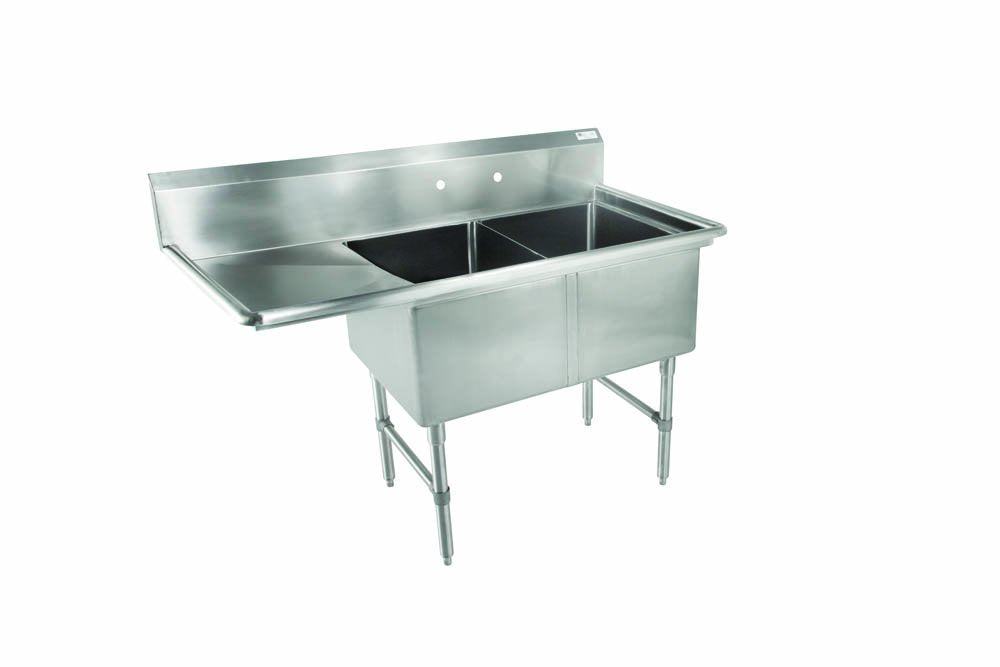 John Boos 2B18244-1D18L B Series 2 Compartment Stainless Steel Sink, Left Hand Drain Board, 18" x 24" 14" Bowl