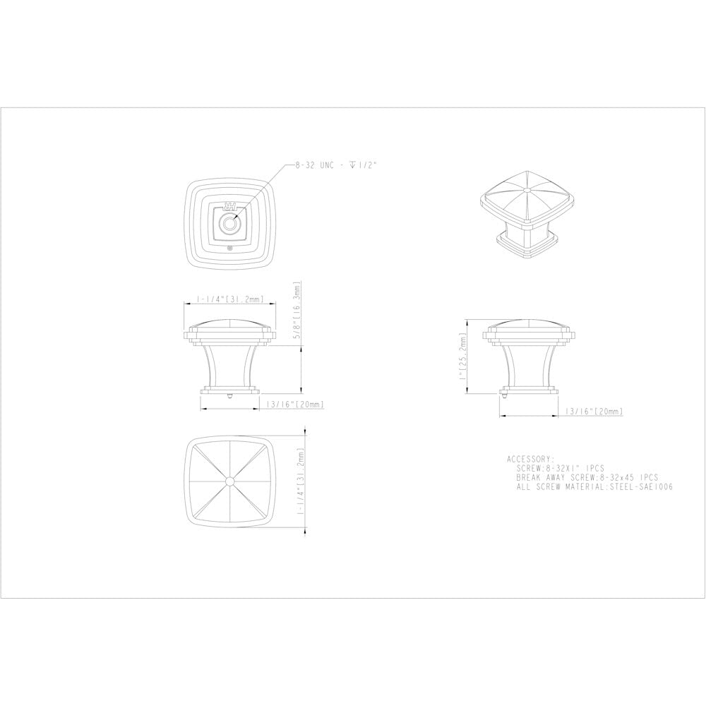 Jeffrey Alexander 1091MB 1-3/16" Overall Length Matte Black Square Milan 1 Cabinet Knob