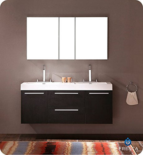 Fresca FCB8013BW Fresca Opulento 54" Black Modern Double Sink Bathroom Cabinet