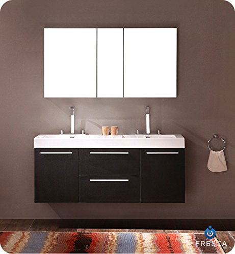 Fresca FCB8013BW Fresca Opulento 54" Black Modern Double Sink Bathroom Cabinet