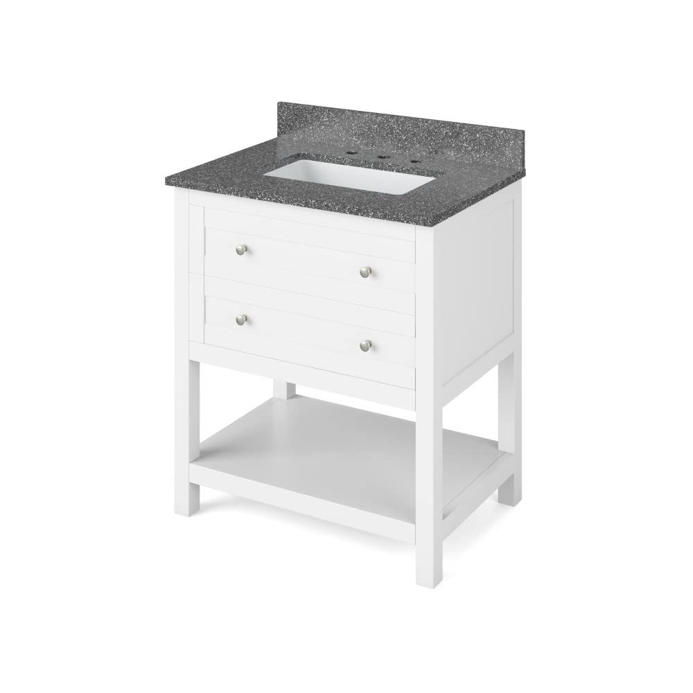 Jeffrey Alexander VKITAST30WHBOR 30" White Astoria Vanity, Boulder Cultured Marble Vanity Top, undermount rectangle bowl