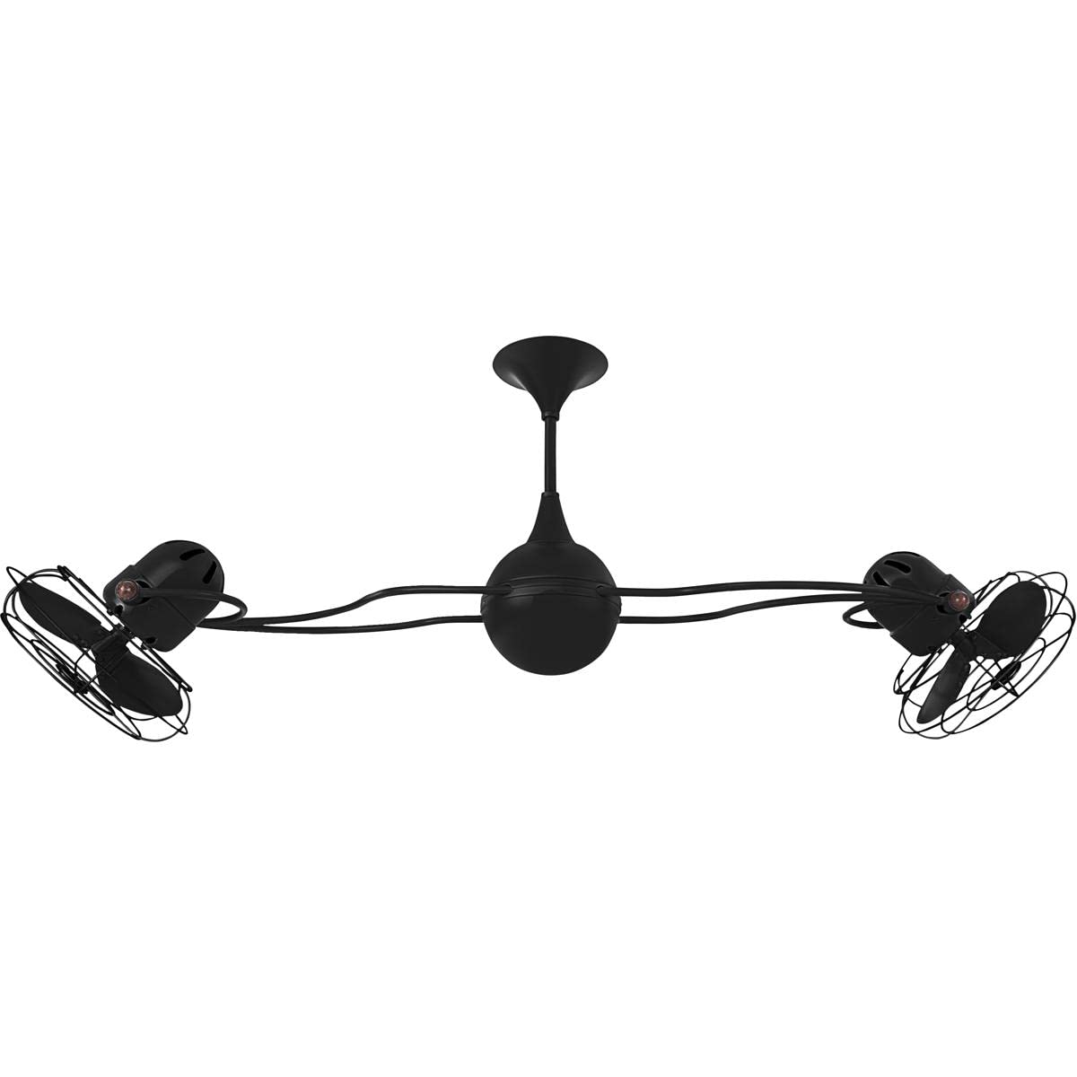 Matthews Fan IV-BK-MTL Italo Ventania 360° dual headed rotational ceiling fan in Matte Black finish with metal blades.