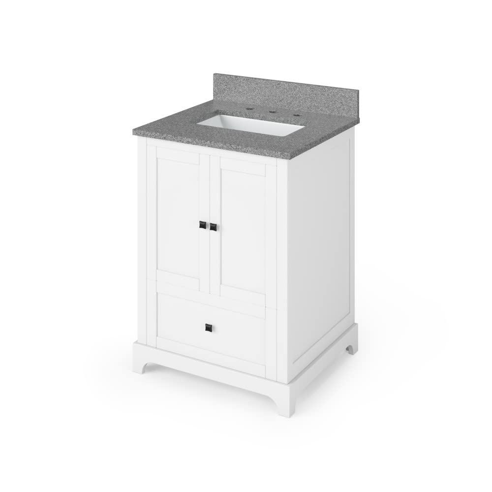 Jeffrey Alexander VKITADD24WHSGR 24" White Addington Vanity, Steel Grey Cultured Marble Vanity Top, undermount rectangle bowl