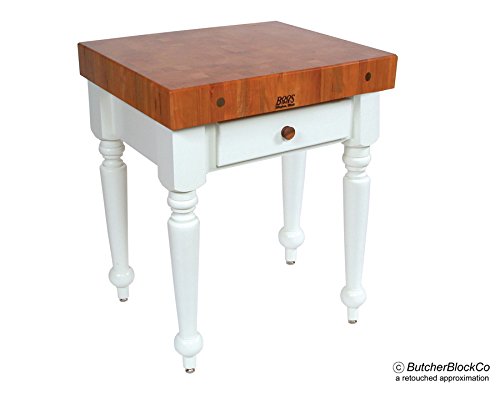 John Boos CHY-CUCR05-SHF-BS Cherry Rustica - 4" End-Grain Butcher Block. 48"W x 24"D, with Shelf. Basil Green Base.