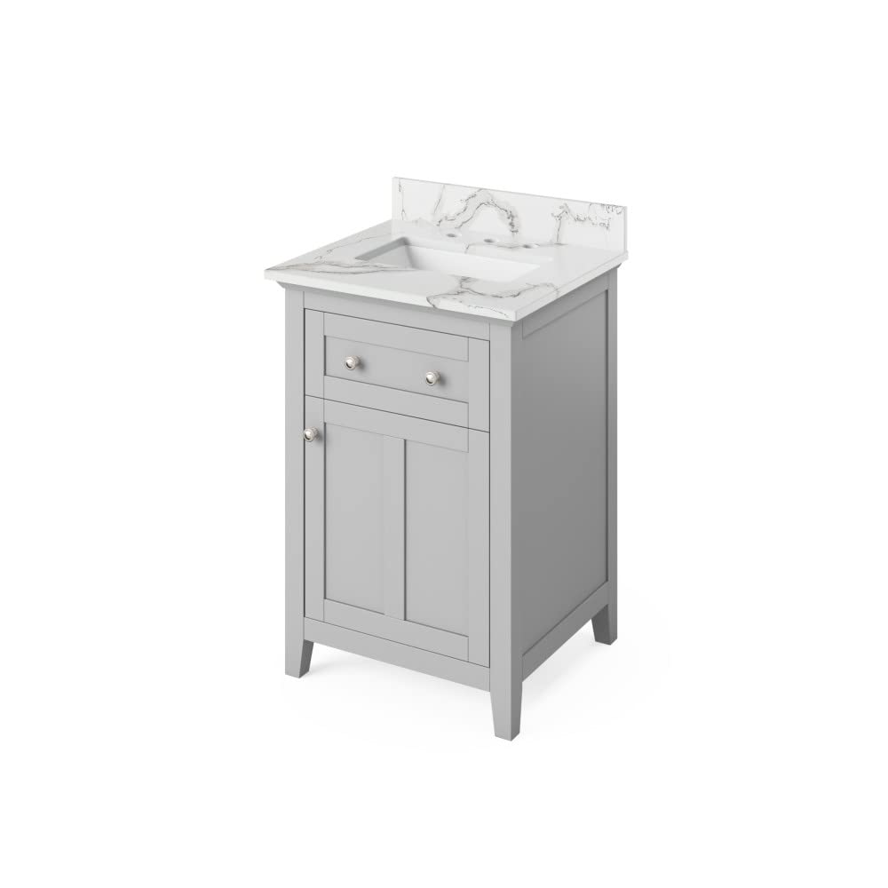 Jeffrey Alexander VKITCHA24GRCQR 24" Grey Chatham Vanity, Calacatta Vienna Quartz Vanity Top, undermount rectangle bowl