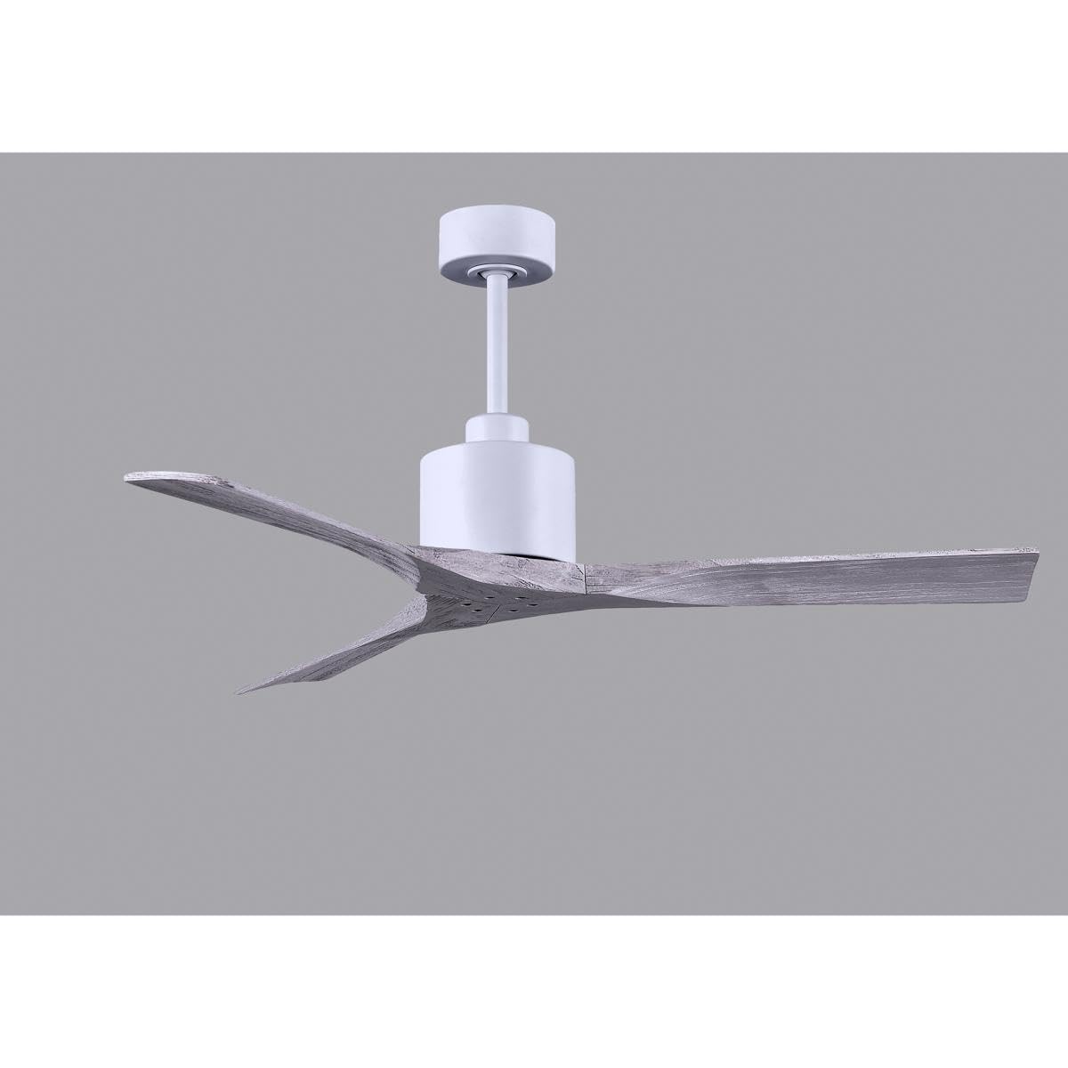 Matthews Fan NK-MWH-BW-52 Nan 6-speed ceiling fan in Matte White finish with 52” solid barn wood tone wood blades