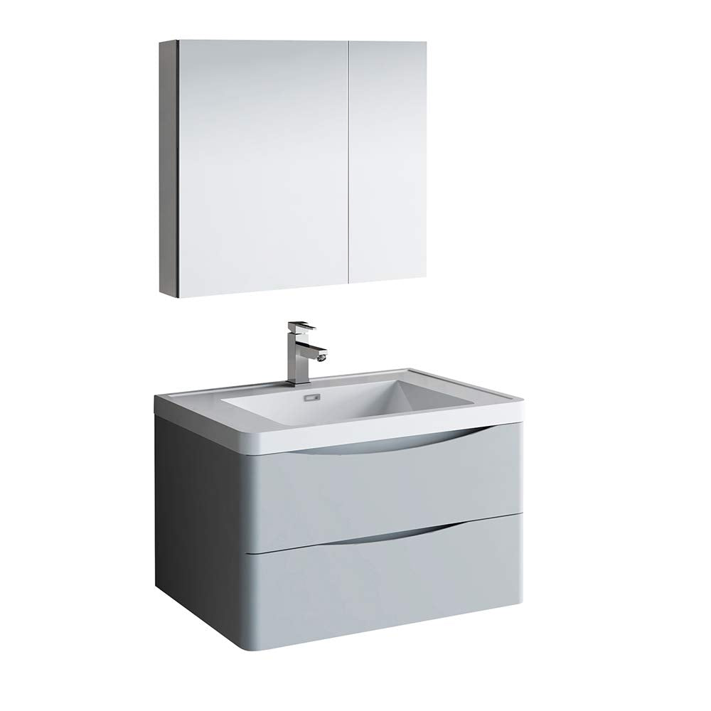 Fresca FVN9032GRG Fresca Tuscany 32" Glossy Gray Wall Hung Modern Bathroom Vanity w/ Medicine Cabinet