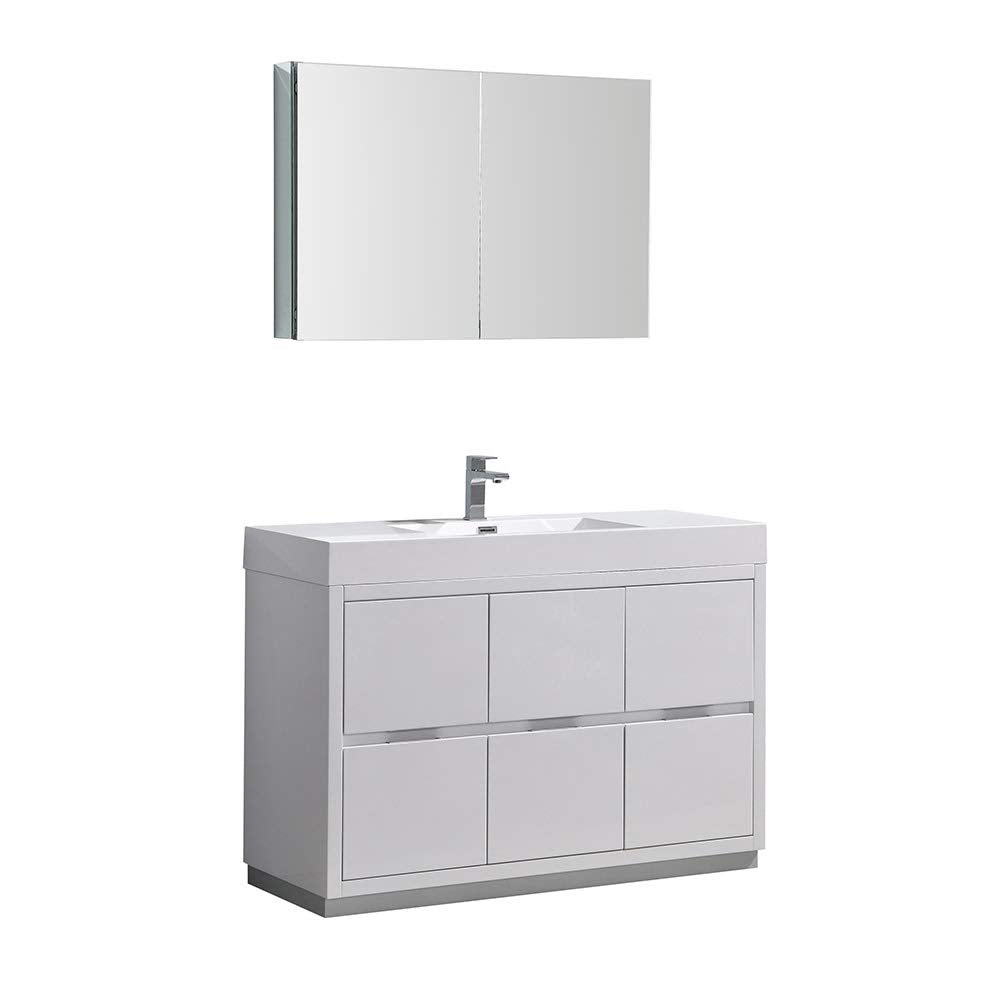 Fresca FVN8448WH Fresca Valencia 48" Glossy White Free Standing Modern Bathroom Vanity w/ Medicine Cabinet