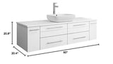 Fresca FCB6160WH-VSL-CWH-V Fresca Lucera 60" White Wall Hung Modern Bathroom Cabinet w/ Top & Single Vessel Sink