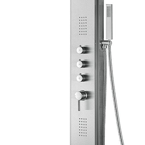 PULSE ShowerSpas 1043-SSB Malibu ShowerSpa Panel with Rain Showerhead, 2 Oversized Body Spray Jets and Hand Shower, Brushed Stainless Steel with Brushed Nickel Fixtures