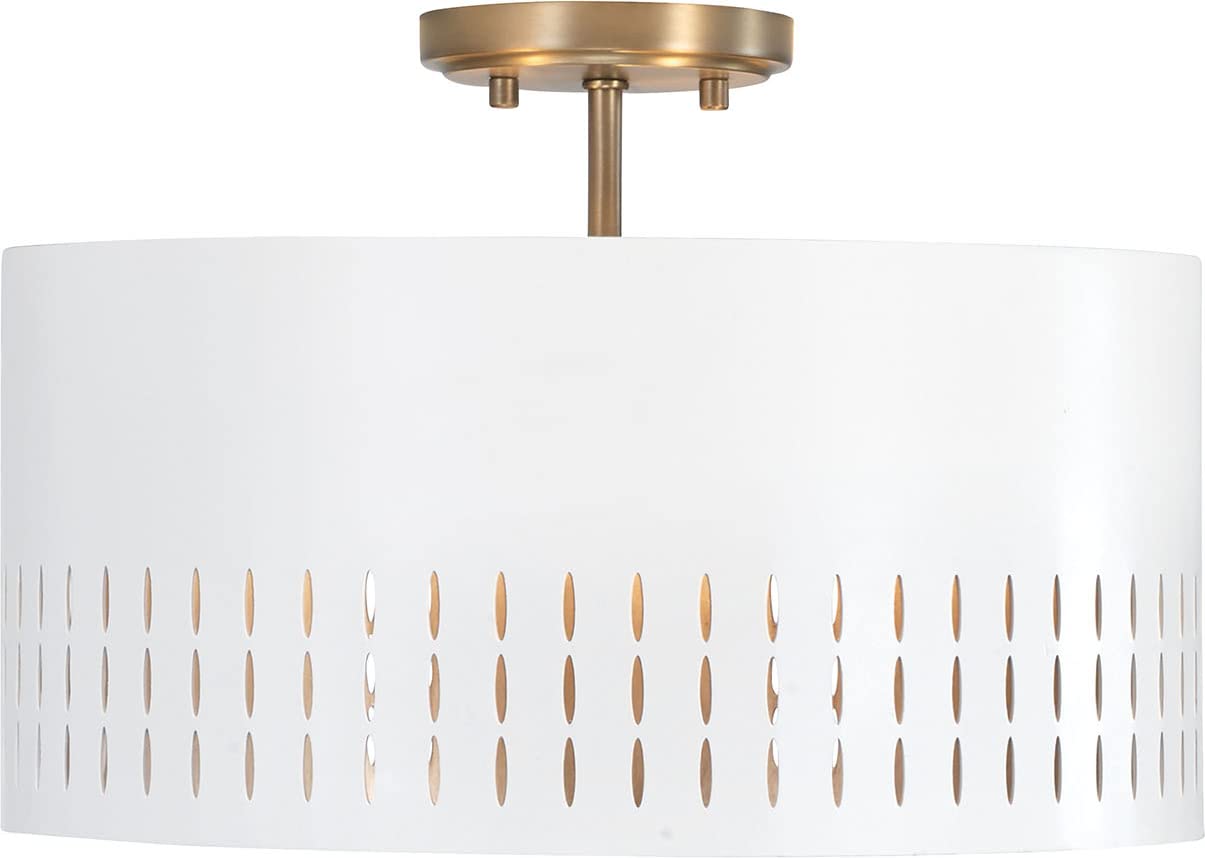 Capital Lighting 250231AW Dash 3 Light Dual Mount Semi-Flush/Pendant Aged Brass and White