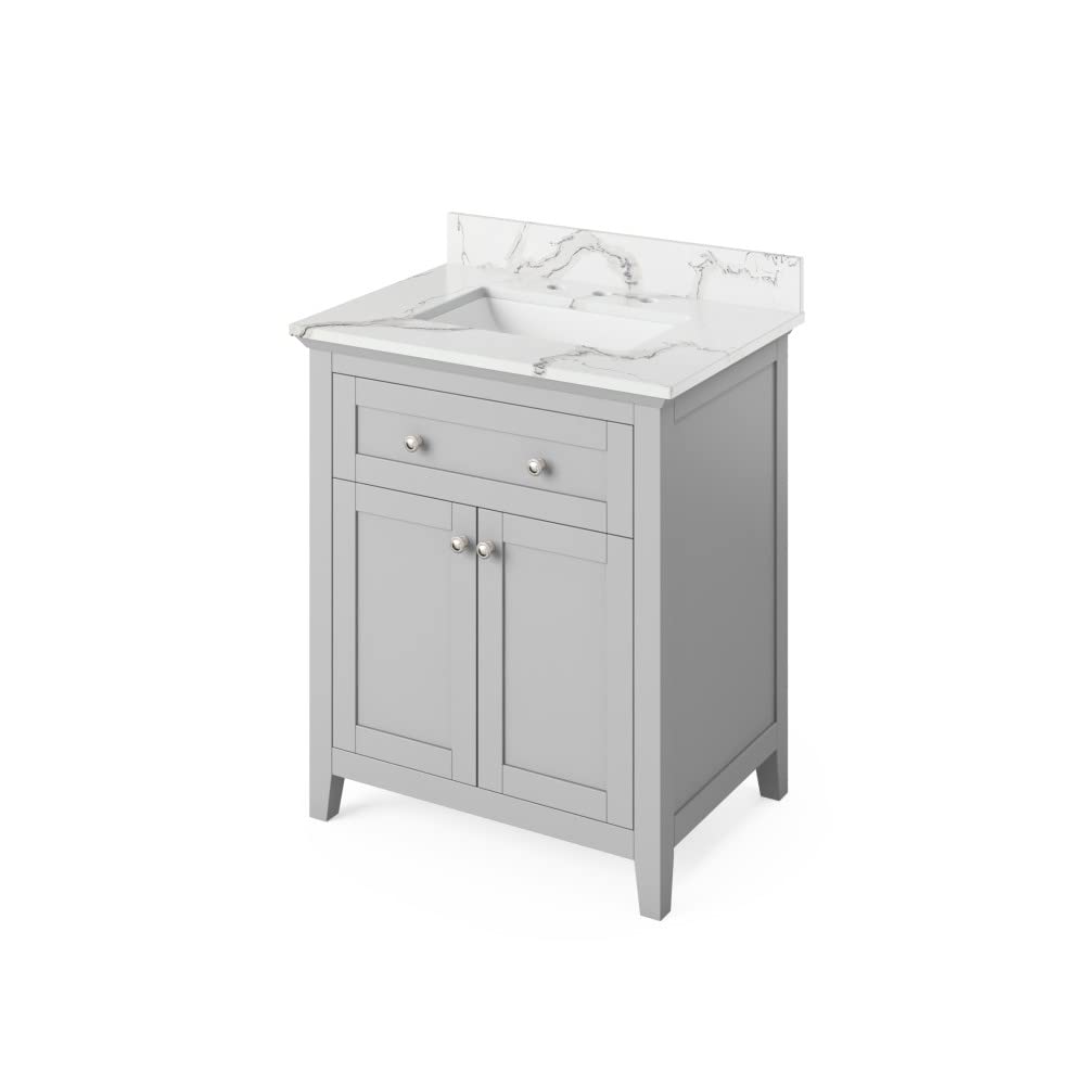 Jeffrey Alexander VKITCHA30GRCQR 30" Grey Chatham Vanity, Calacatta Vienna Quartz Vanity Top, undermount rectangle bowl