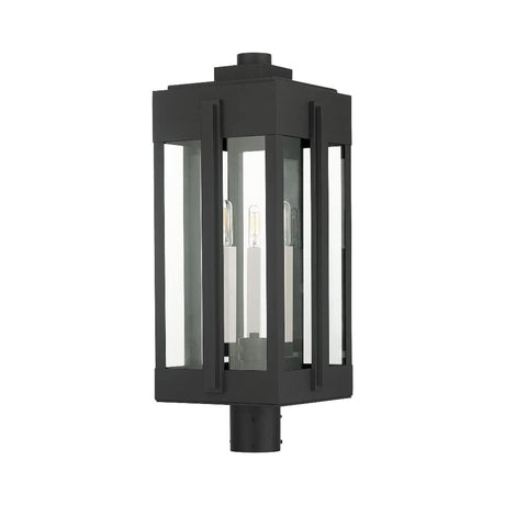 Livex Lighting 27717-04 Lexington - 3 Light Outdoor Post Top Lantern in Lexington Style - 10.25 Inches Wide by 24.5 Inches high, Black Finish with Clear Glass