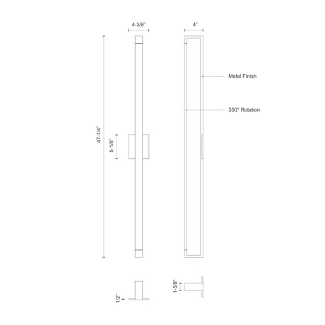 Kuzco WS24348-BK SWIVEL 48" WS Black 120V ELV LED 3000K 90CRI 52W