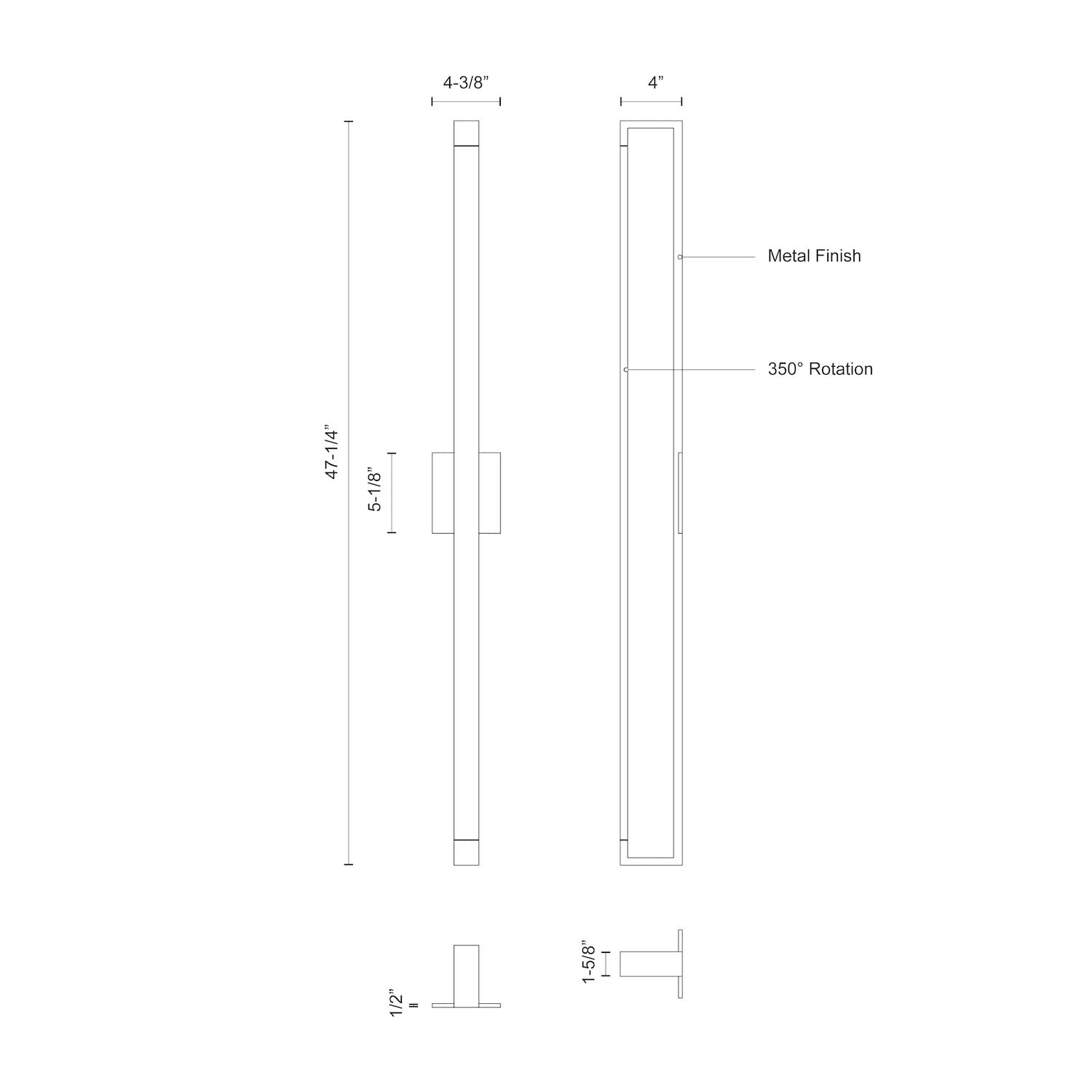 Kuzco WS24348-WH SWIVEL 48" WS White 120V ELV LED 3000K 90CRI 52W